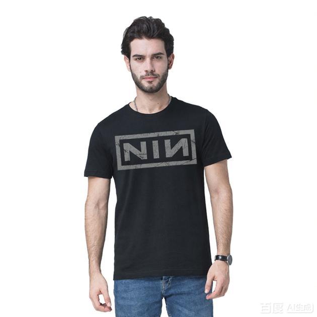 Aziatische Maat Heren Zwart Print T-shirt Nine-Inch-Nails Geen Knipsel Warmteoverdracht Print Katoenen T-shirt