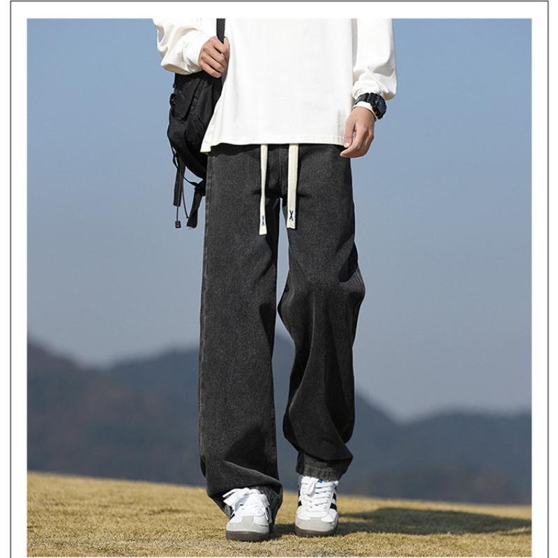 Light Blue Washed Men's Jeans Straight Leg Wide Leg Thin Summer Casual American Retro Loose Fit Long Pants