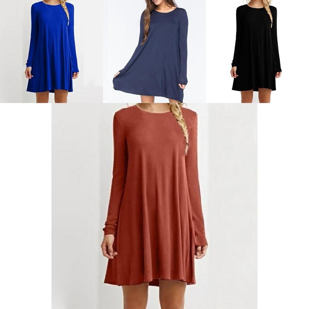 Elegant Women Autumn Fashion Basic Loose Slim Long Sleeve Mini Dress In S-5xl