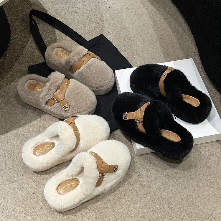 Internet celebrity baotou half slippers women's outer wear 2025 spring and autumn new heightened thick-soled fluffy shoes home warm cotton mop