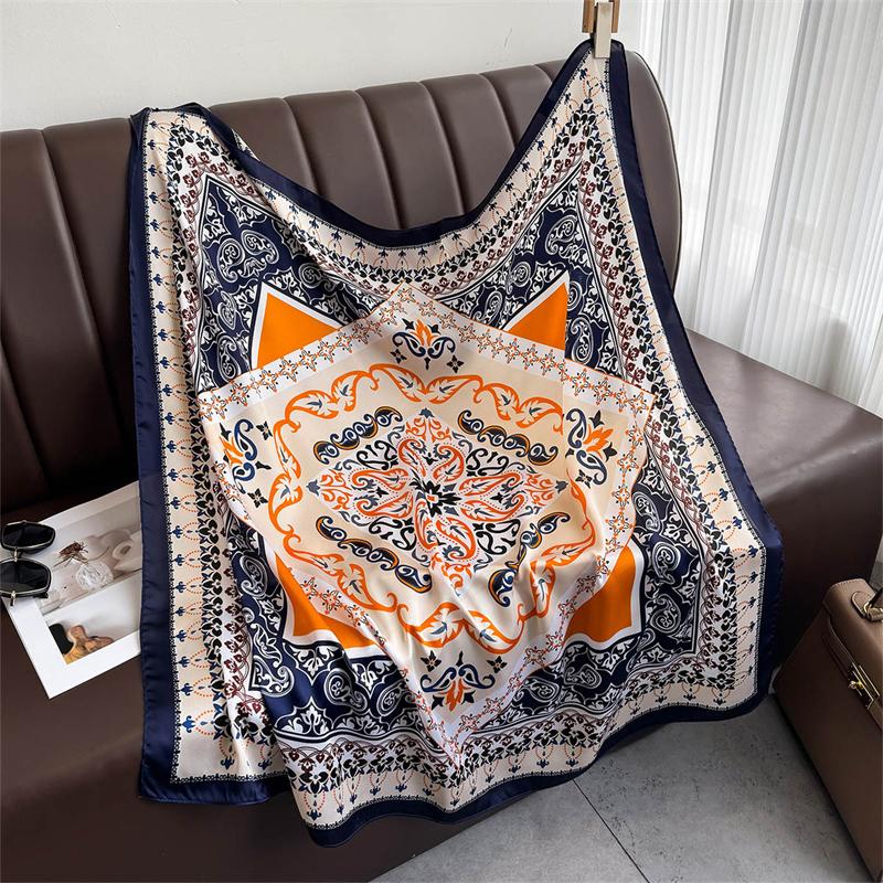 Printemps Et Ete Mode Luxe Impression 90*90Cm Femmes Echarpe Satin Carre Chale Elegant Foulard Plage