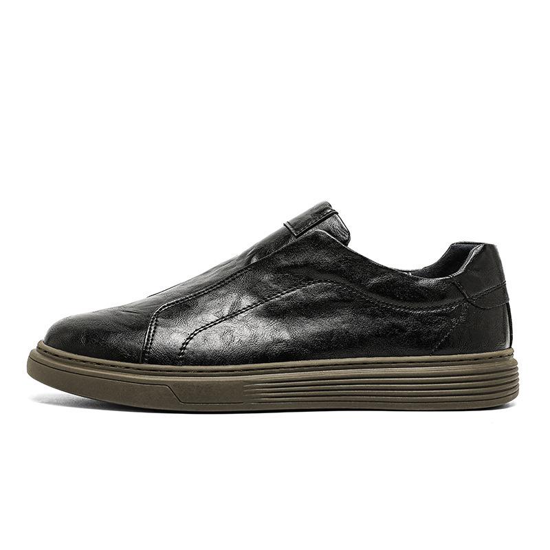 Men's Casual Slip-on Leather Loafers - British Style, Elastic Band, Versatile Youthful Design, White.
