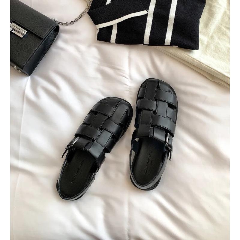 Sheepskin version of ugly leather bag head half drag woven hollow flat sandals women's pig cage cool slippers