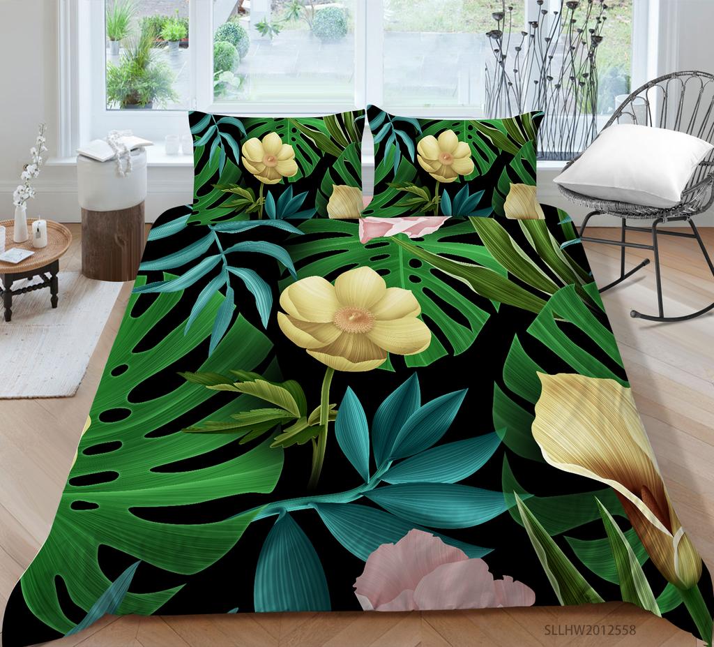 Flowers Theme Bedding Set Bedroom Quilt Cover Pillow Cover Home Bedding Set AU/EU/US Full Size Single/Double Bed Home Furniture