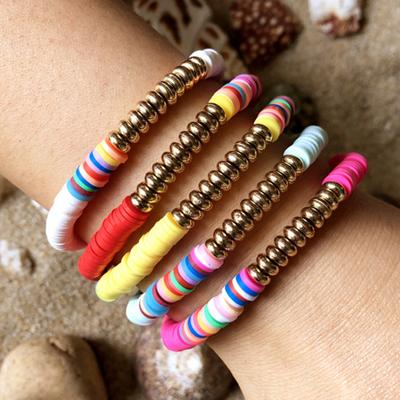 5 pezzi braccialetto da donna con cordino in argilla polimerica arcobaleno, regalo per feste