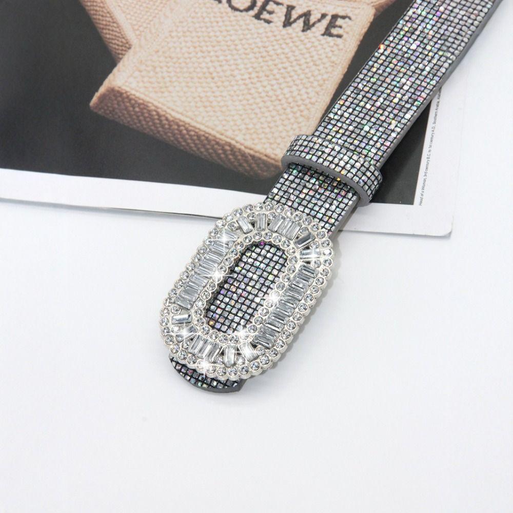 Glitter Sparkling Rhinestone Belt Versatile Slide Buckle Belt Fashion Trendy Waistband Women