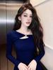 Pure Desire Spicy Girl Hollow-Out Collarbones Long-Sleeve Slim Fit Women's Base Layer Top, Autumn/Winter Design.
