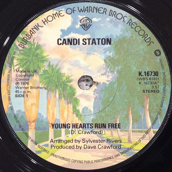 7inch Record CANDI STATON  Young Hearts Run Free K16730 Warner Bros. Re 1976 UK SoulFunk Used
