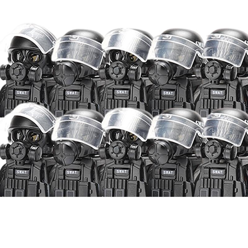 Polizia Cittadina Cina Forze Speciali Blocchi di Costruzione Soldato d'Assalto Figure SWAT Maschera Difesa Gas Armi Militari Mattoncini Giocattoli Bambini