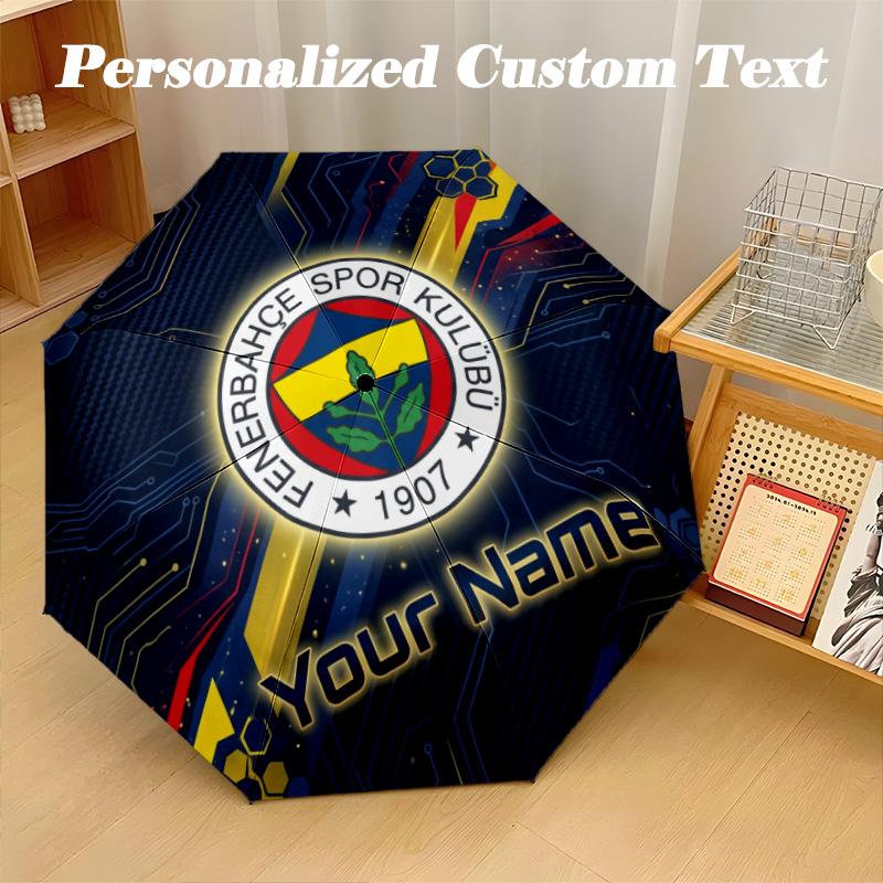 8 Rib Auto Folding Umbrella Fenerbahçe FC Print Custom Name Text Portable Rain Gear