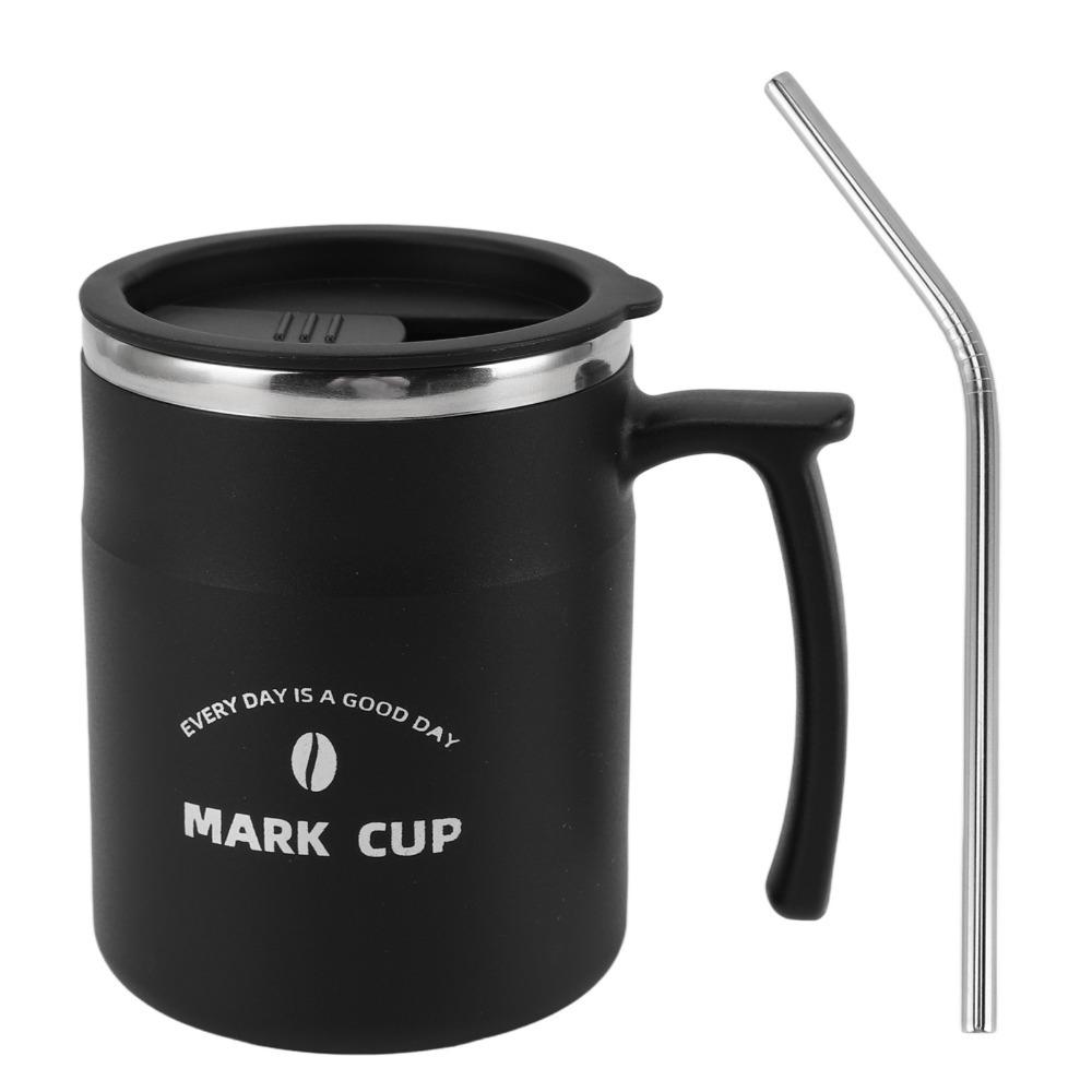 

Portable Leakproof Coffee Cup With Lid With Straw Coffee Mug Stainless Steel Vacuum Insulated Insulated Mug Daily Use чёрный