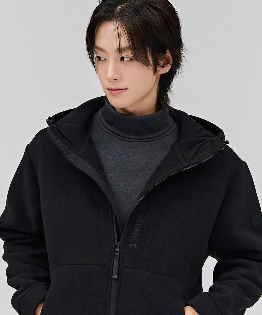 Chasecult Unisex Polar Fleece Boa Bonded Zip-Up Hoodie - Black