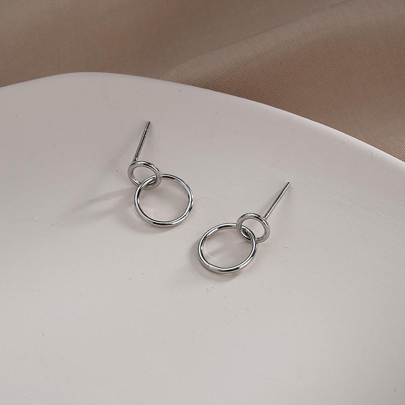 New Fashion Simple Geometric Personalized 925 Sterling Silver Hollow Circle INS Cross Double Ring Circular Earrings TYB623