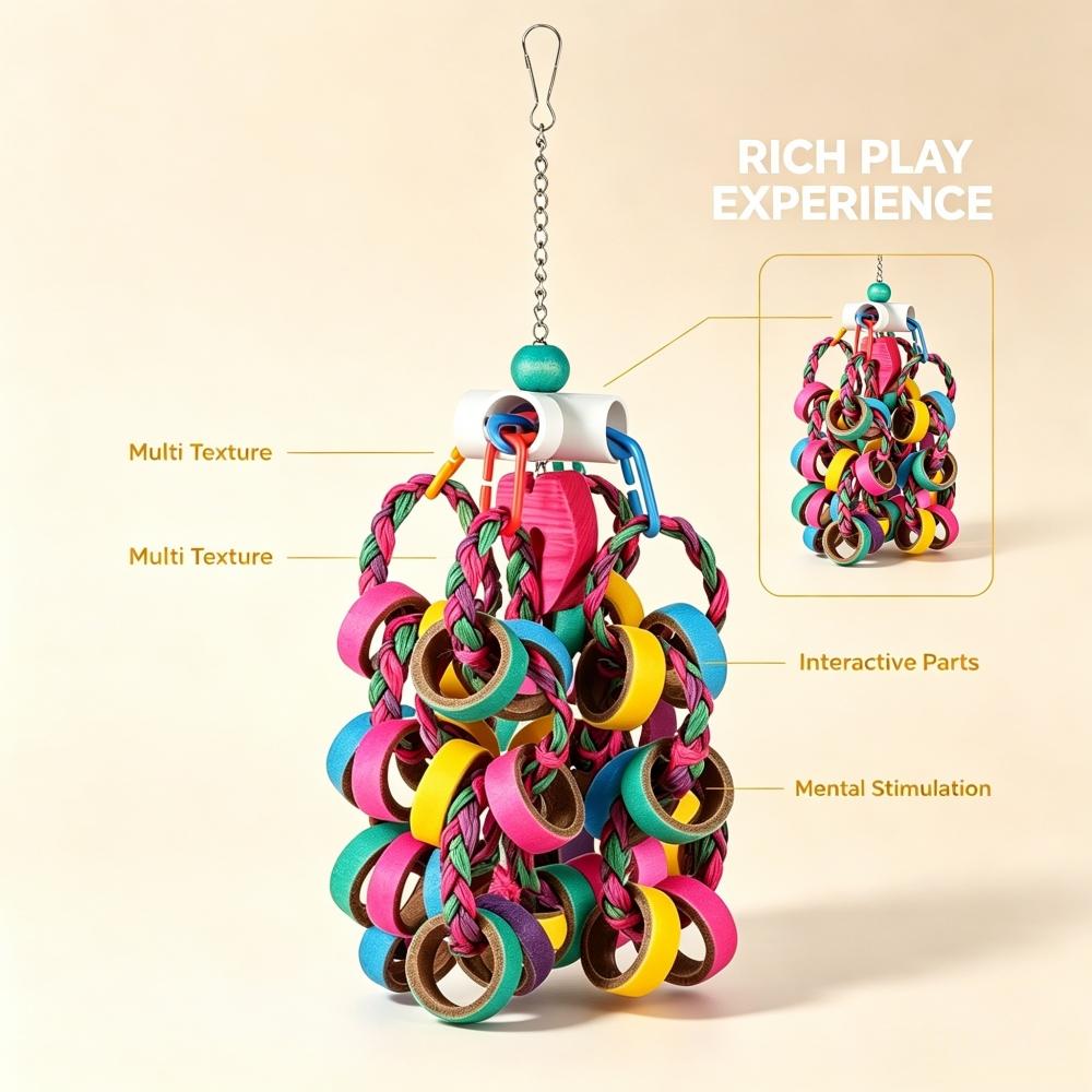 Parrot Shredding Foraging Toy Braided Rope Hanging Chew Toy for Budgie Cockatiel Lovebird Conure Small Medium Parrot Supplies