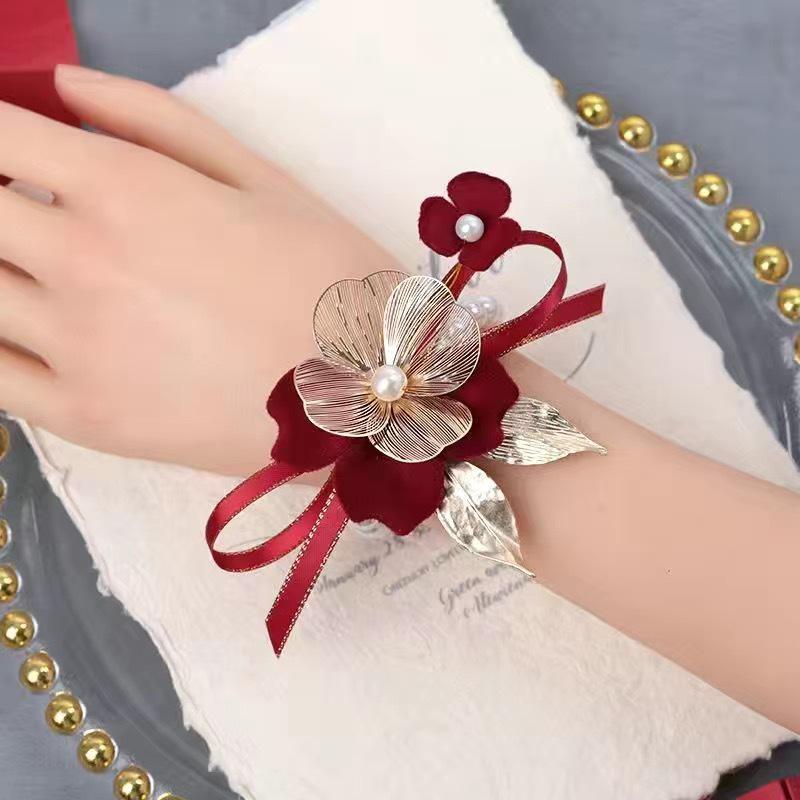 Bridesmaid Pink Rose Corsage Bracelet - Wedding Flower Accessory