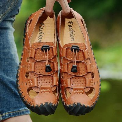 Freizeitschuhe aus echtem Leder für Herren, hohe Qualität, klassische Herrensandalen, Sommer, Outdoor-Walking, Herren-Sneaker, atmungsaktive Herrensandalen