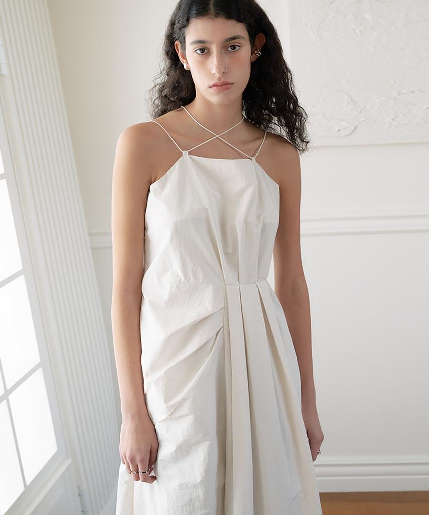 Noir For Woman Cotton Nylon Draping Dress (Ivory)