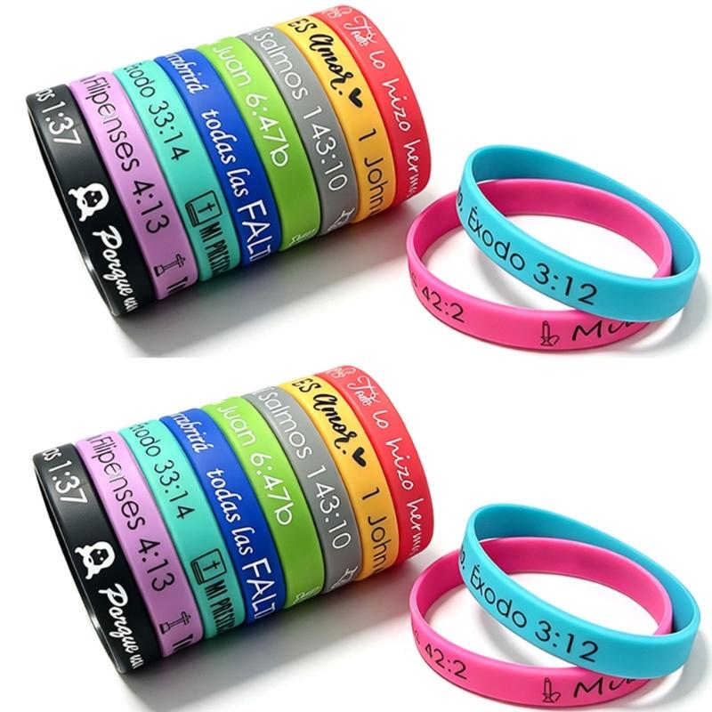 Wristband Bracelet Set 20 Pack, Assorted Color Phrase Bands for Team Activities, Soft Stackable Wear for School Functions and Daily Use