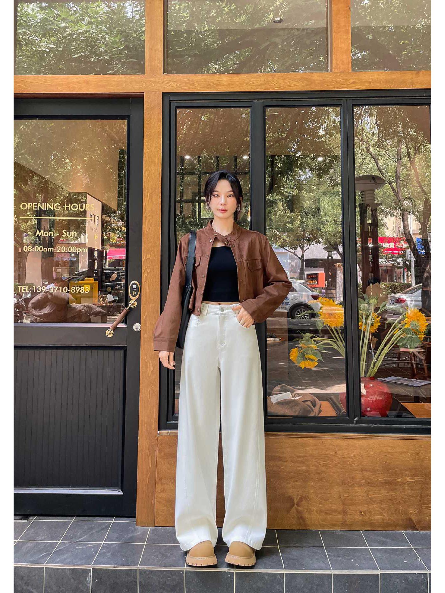 

Женские джинсы широкого кроя в один слой - Корейский стиль, Готовы к зиме, Длина в пол, Драпирующиеся, Универсальные, Брюки прямого кроя. XL (65-70 kg) белый