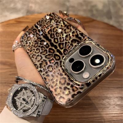 Elegante Custodia con Stampa Leopardata e Motivo a Guscio Laser per iPhone 16 15 14 13 Pro Max 11 12 Elegante Cover Morbida Antiurto Funda