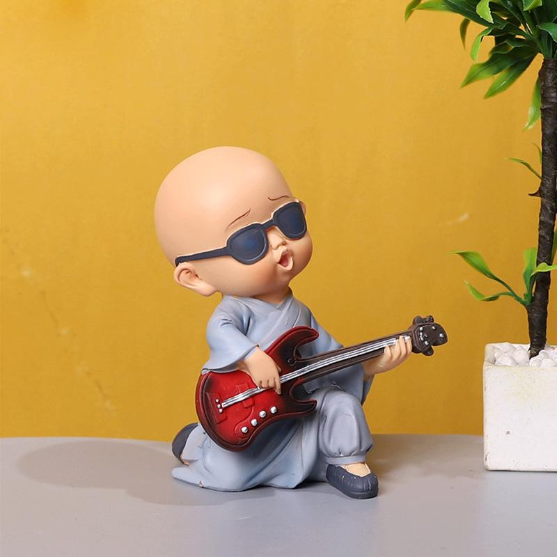 

Resin Monk Band Dashboard Decoration Car Ornaments Cute Guitar and Drummer Monks for Car Interior Vehicle Dashboard Decorations
