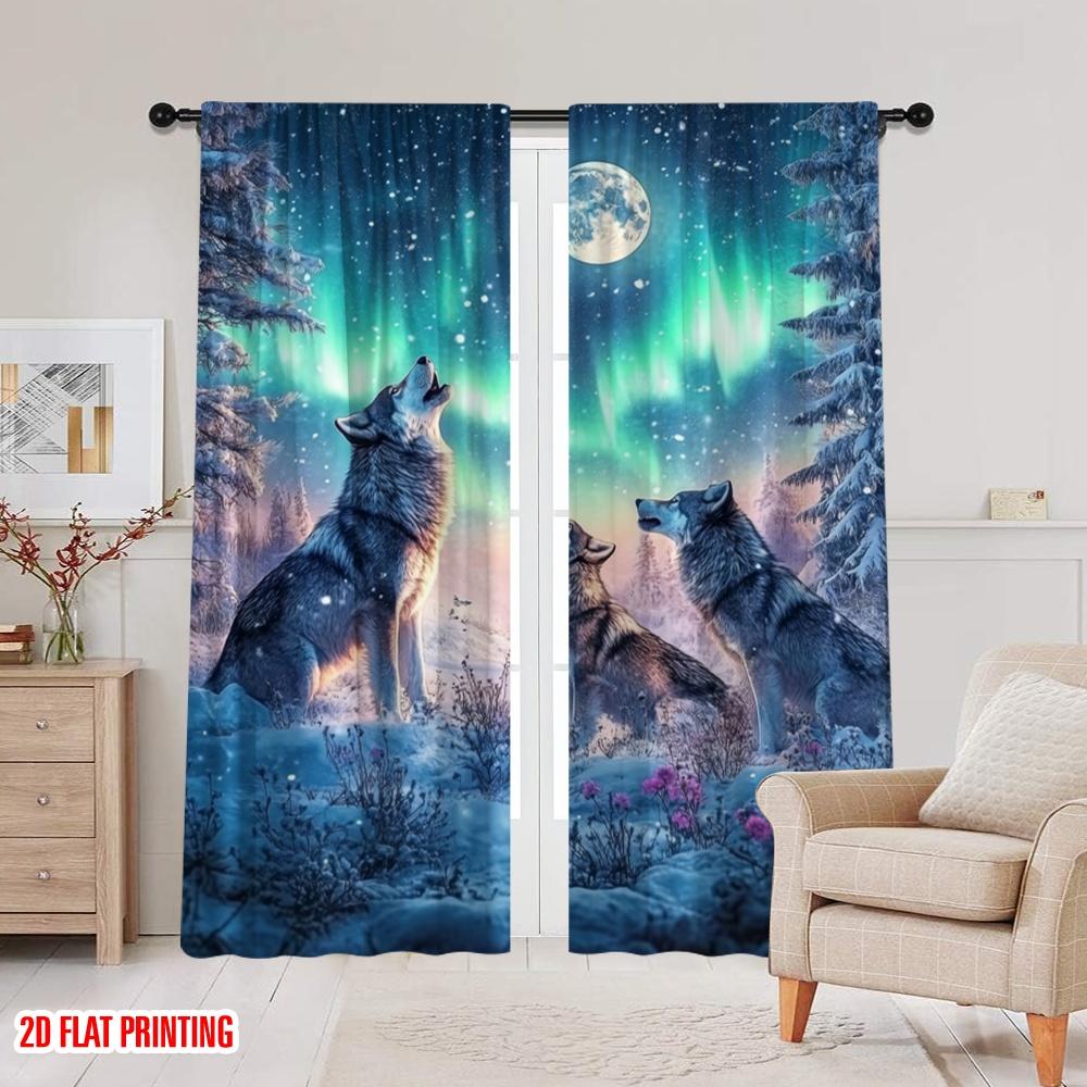 2 Stück, 2D-Flachdruck Minimalistische Vorhänge Heulende Wölfe Vielseitig 100% Polyester (ohne Stange) Festliche Verwendung im Wohnzimmer