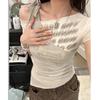 Summer Spicy Girl One-Shoulder Patchwork Short-Sleeve T-shirt with Slit Irregular Design