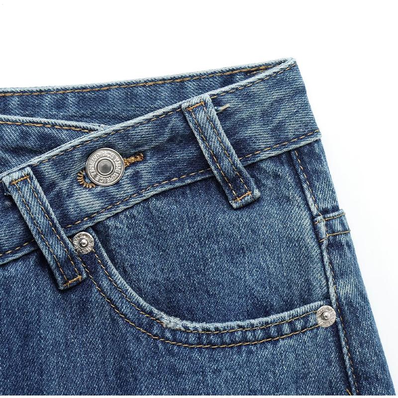 Jeans Women 2025 Fashion Spring New Arrivals All-match Basic Trousers Asymmetric Double Breasted Waist Wide Leg Jeans