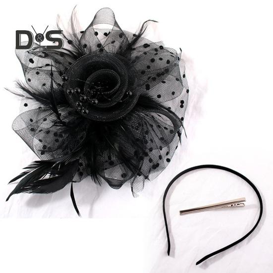 Retro Style Headdress Flowers Feathers Beads Decor Party Hair Hoop Dual-Purpose Hair Clip Band Hair Decoration