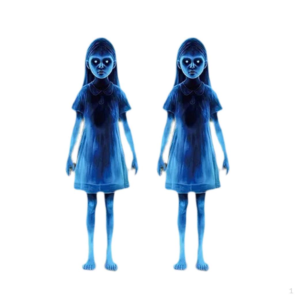 2 Pieces Halloween Zombie Girl Prop Theme Decor 2D Flat Yard Signs Garden Stakes for Lawn Front