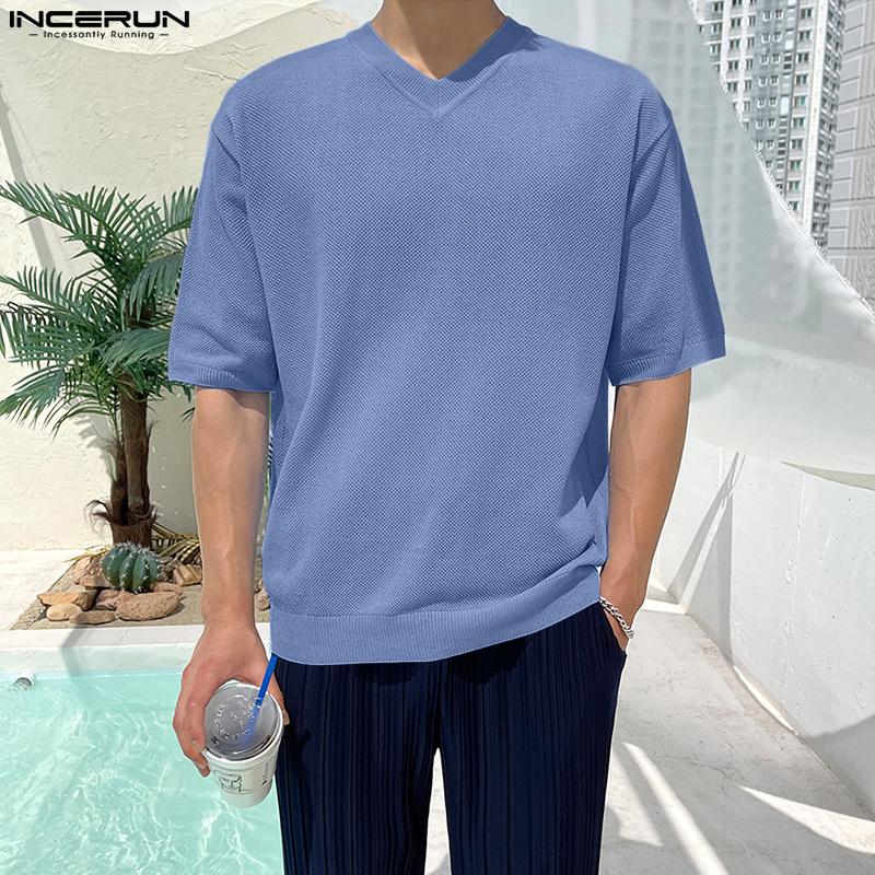 

INCERUN Летние мужские однотонные топы с короткими рукавами