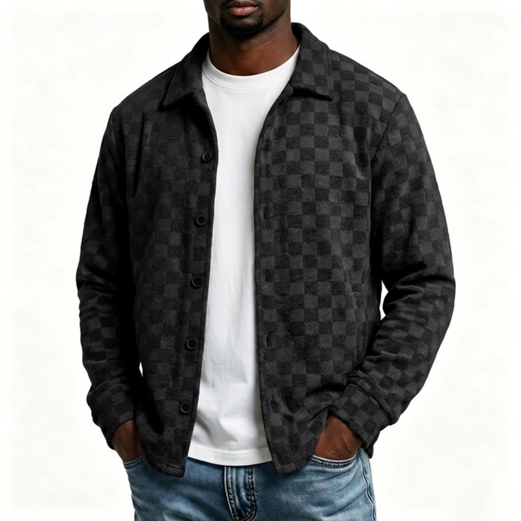 Veste chemise décontractée en tissu pour homme avec col à revers et fermeture boutonnée simple
