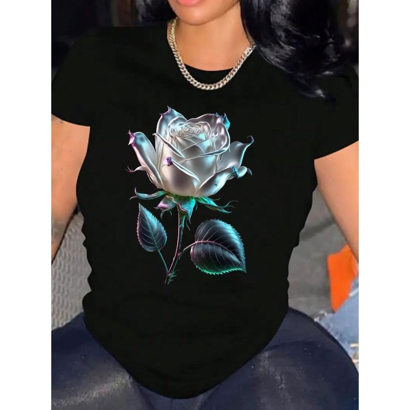 

European size Womens TShirt Comfortable Crew Neck Casual Cotton Blend ShortSleeves Soft Breathable Top Womenswear Summer Spring Streetwear Fabric 4XL чорний