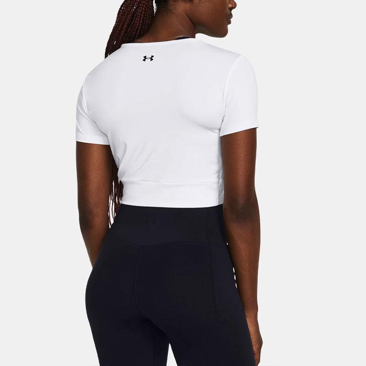 Under Armour Ua Motion Crossover Solid Logo Knot Design Round Neck Short Sleeve T-Shirt Women Tops White 1383647-100