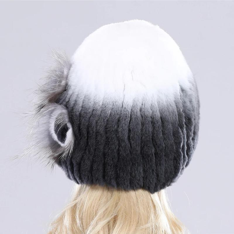 New Knitted Rex Rabbit Fur Hat For Women Winter Warm Natural Fur Hats Thick Outdoor Girl Fashion Real Rex Rabbit Fur Caps