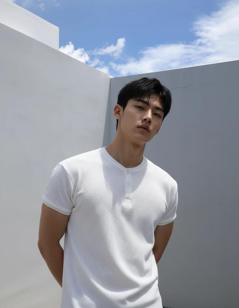 Pasiensia Muscle Fit Waffle Henley Neck Short Sleeve Black
