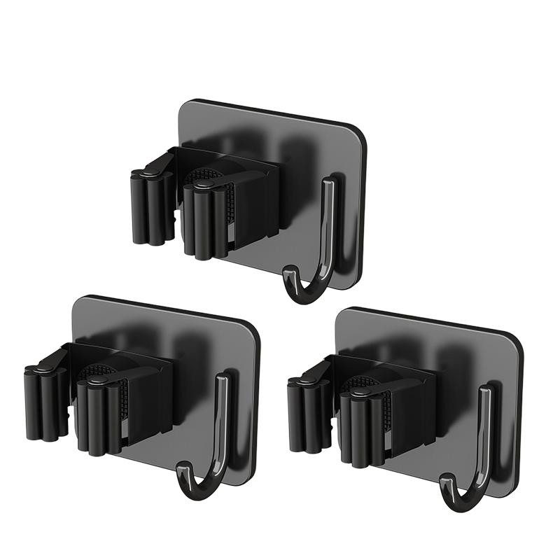 304 Stainless Steel Mop Holder Wall Mounted Adhesive Multi-Purpose Hooks Household Storage Organizer Rack Broom Hanger Stick