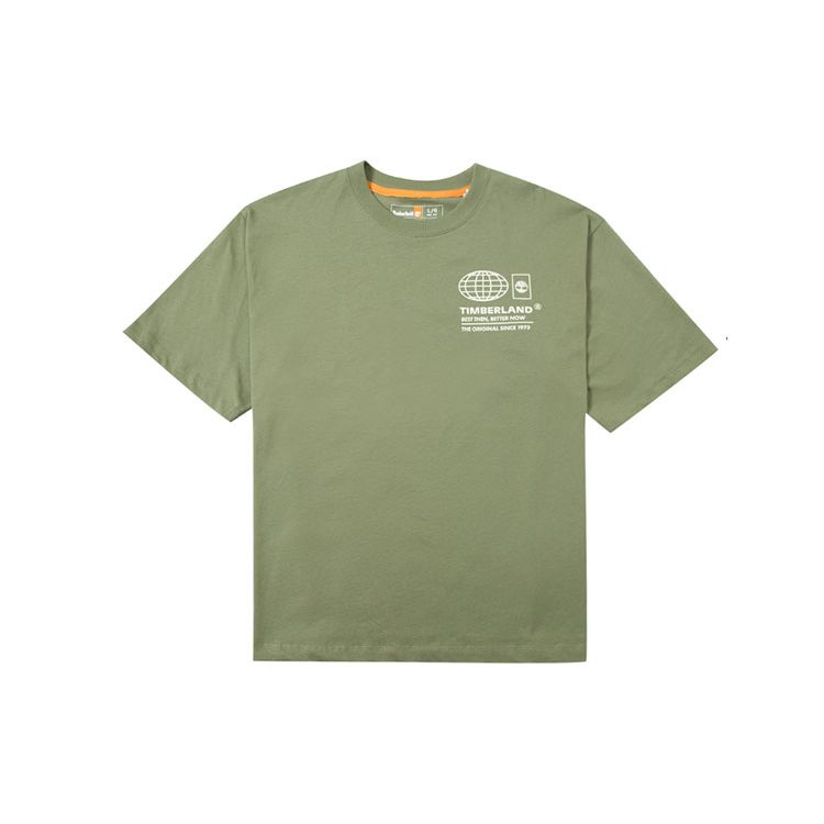 Timberland Back Pattern Letter Print Simple Round Neck Short Sleeve T-Shirt Unisex Tops Cassel-Green A6QHD590