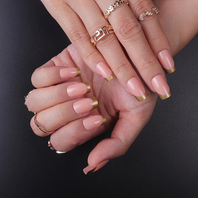 24 Pcs Nude Acrylic Press On Nail Art Short Medium Cheap Artificial Nails Simple White Black French Tips Fake Nails Set For Glue