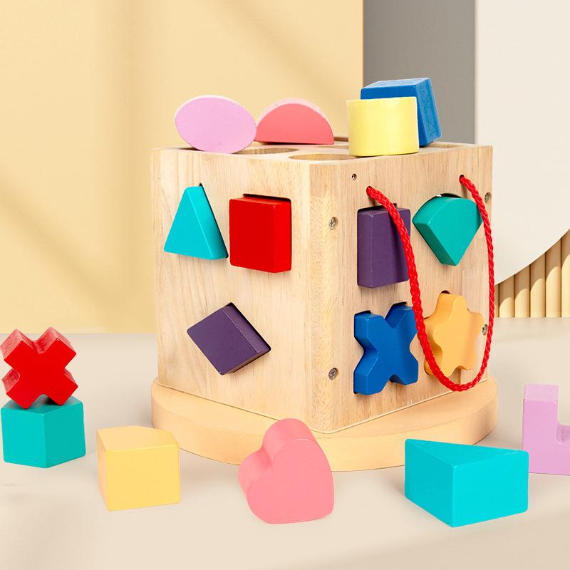 Children's Beech Color Shape Pairing Intelligence Box Geometric Shape Pairing Cognitive Pairing Wooden Educational Toys