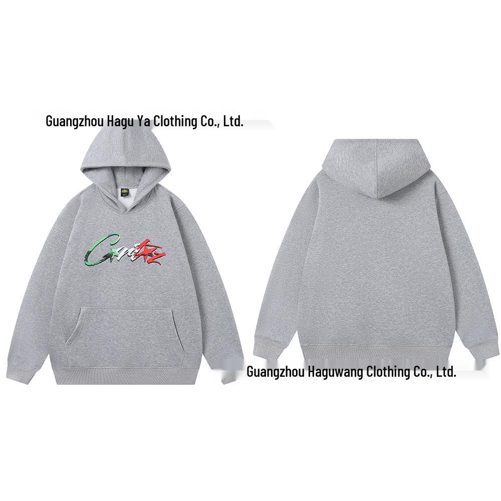 Cross-border CORT Demon Island Letter Print Unisex Plus Velvet Hooded Sweatshirt & Sweatpants Set