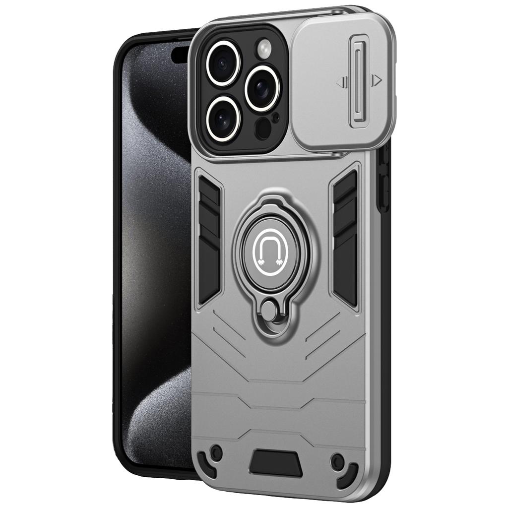 For iPhone 16 Pro Max Case Slide Camshield Kickstand PC+TPU Phone Cover