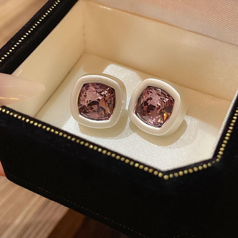 Silver Needle Pink Butterfly Zircon Cutout Stud Earrings - High-End Luxury Fashion Jewelry