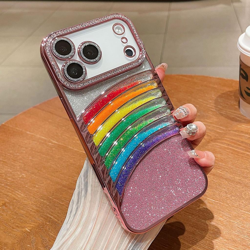 For IPhone 17 Promax Phone Case Electroplated with Rhinestones for Apple 16 Sparkling Powder Luxury 15 Rainbow Flowing Sand Case