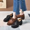 Platform shoes women's spring new first-layer cowhide round head low-top single shoes muffin casual shoes lace-up