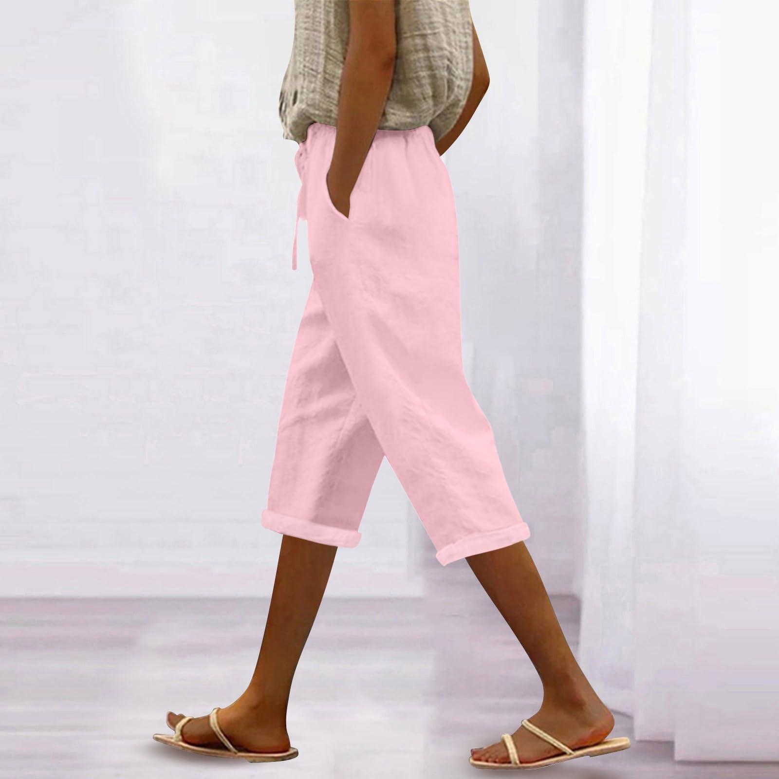 

Жіночі модні повсякденні вільні однотонні штани з бавовни та льону на шнурках 7/10 XL