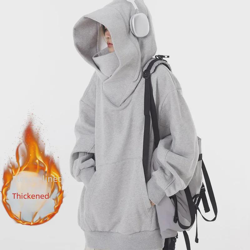 

Толстовка унисекс из плотного хлопка с капюшоном - Осень/Зима, свободный крой, утепленная утолщенным бархатом M