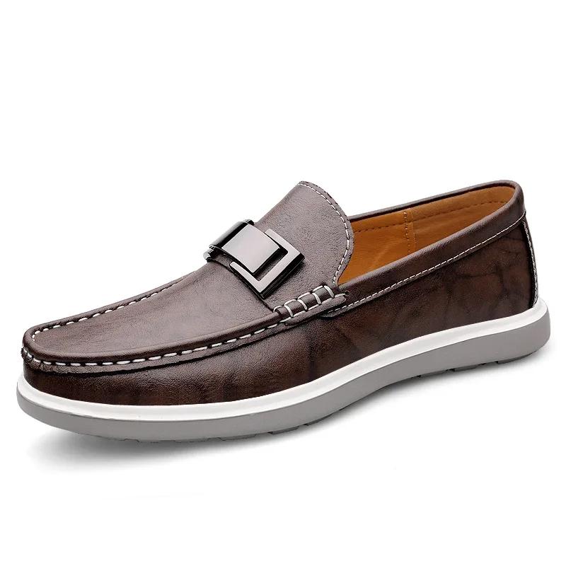 Luxury Brand Genuine Leather Shoes Men Casual Slip on Formal Dress Loafers Breathable Soft Flats for Male Non Slip Driving Flats