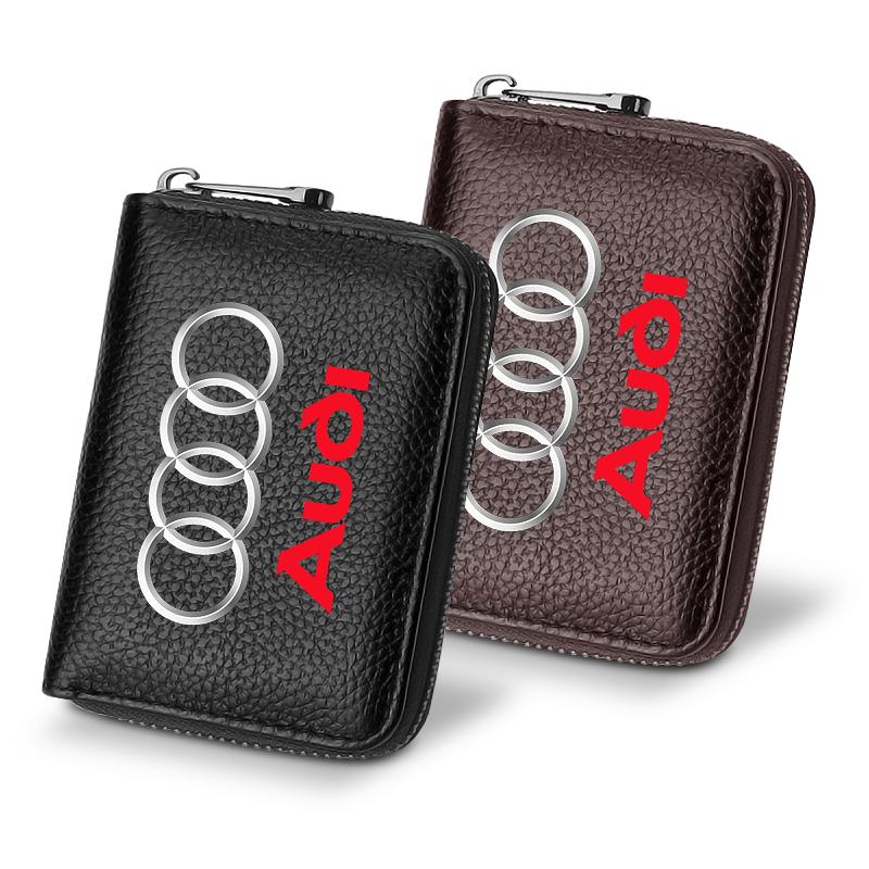 Leather Car Driver's License ID Card Bank Card Wallet Car Styling For Audi TT Q3 Q5 Q7 Q8 B5 B6 B7 B8 B9 Q7 8P 8V 8L A3 A4 A5 A6 A7 A8 8L R8