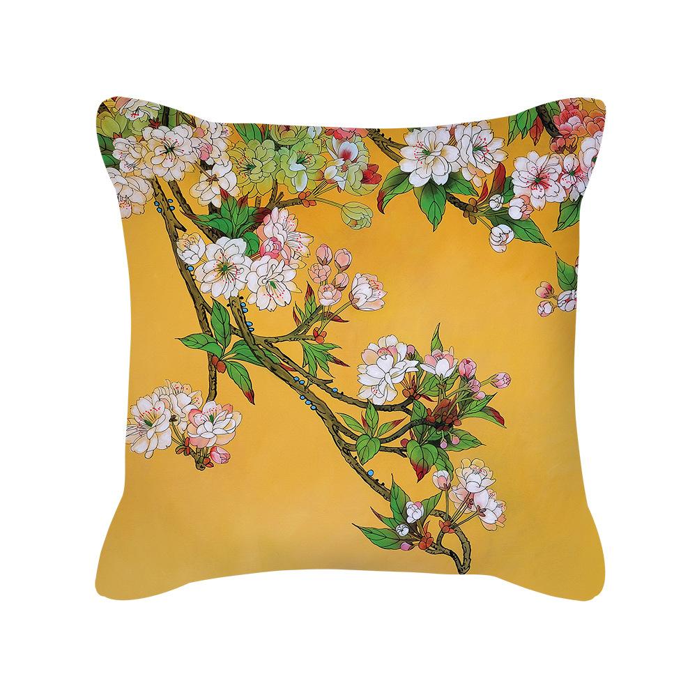 Nordic Plant Pillow Cover, Retro Flower and Bird Peach Skin Pillow Cover, Sofa Pillow, Office Cushion